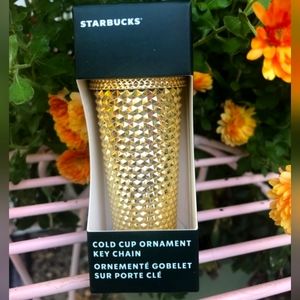 Starbucks Holiday 2022 Gold Studded Bling Ornament Keychain